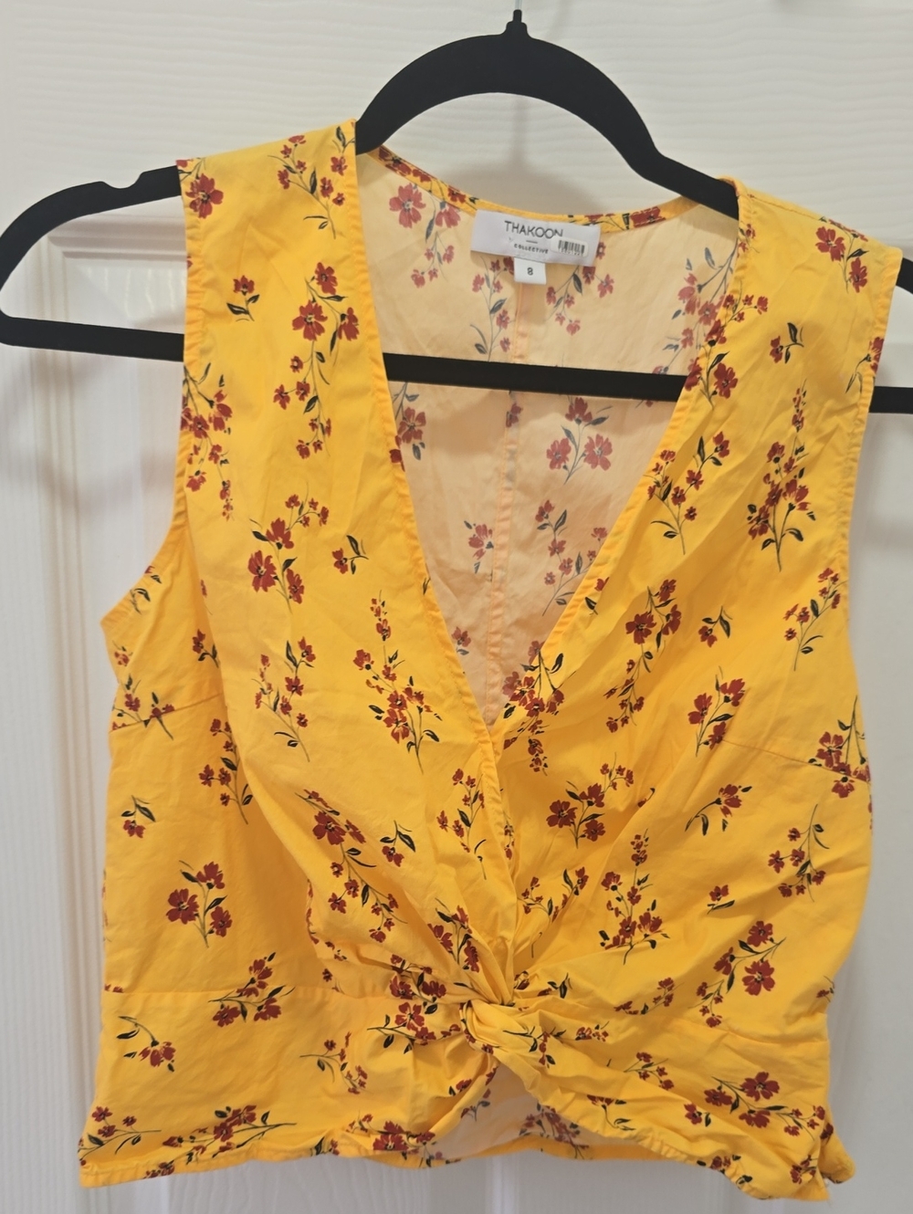 Thakoon Yellow Floral Tie-Front V-Neck Top